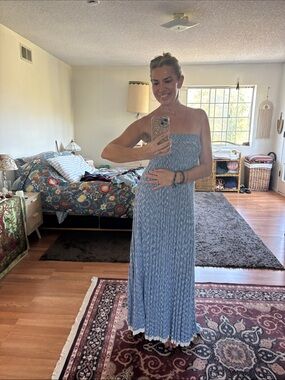 Free People strapless knit blue patterned dress